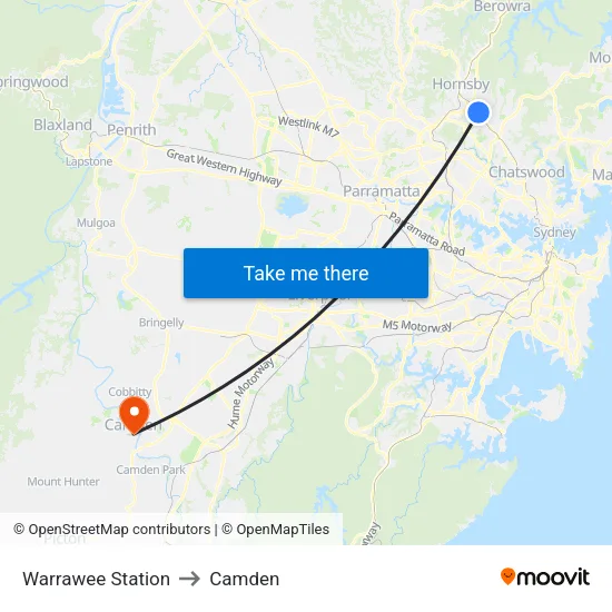 Warrawee Station to Camden map