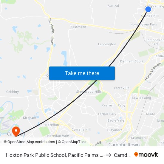 Hoxton Park Public School, Pacific Palms Cct to Camden map