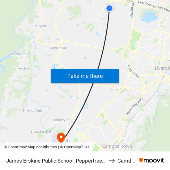 James Erskine Public School, Peppertree St to Camden map