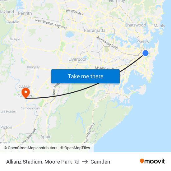 Allianz Stadium, Moore Park Rd to Camden map