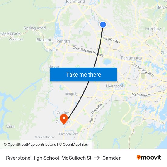 Riverstone High School, McCulloch St to Camden map