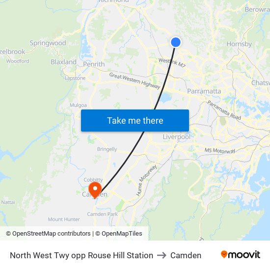 North West Twy opp Rouse Hill Station to Camden map