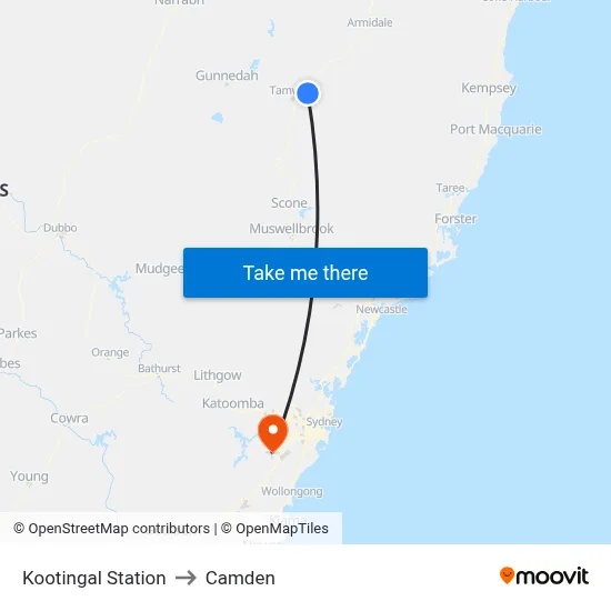 Kootingal Station to Camden map