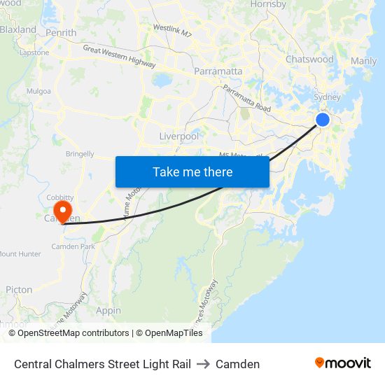 Central Chalmers Street Light Rail to Camden map