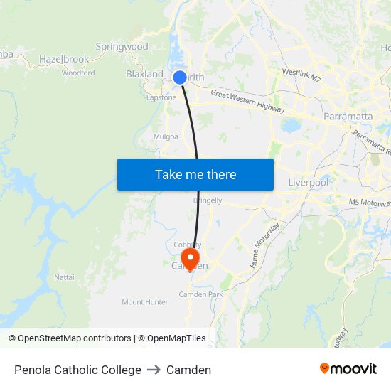 Penola Catholic College to Camden map