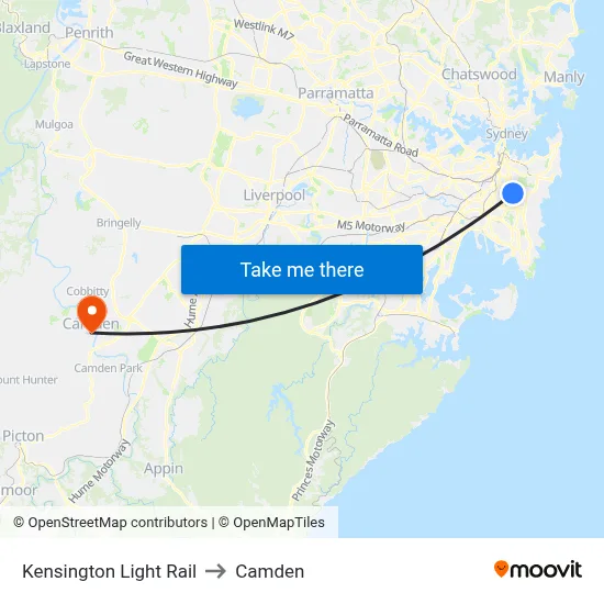 Kensington Light Rail to Camden map
