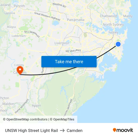 UNSW High Street Light Rail to Camden map