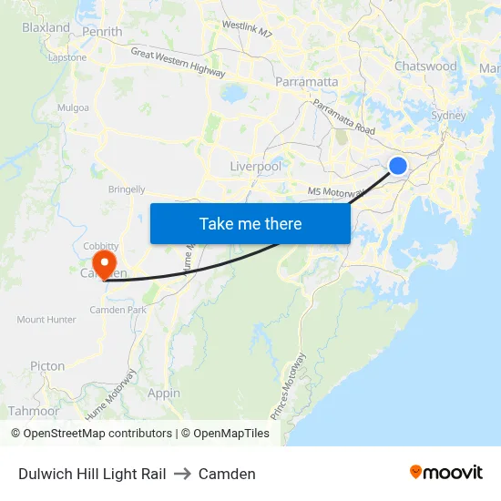 Dulwich Hill Light Rail to Camden map