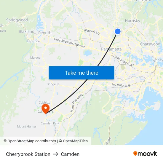 Cherrybrook Station to Camden map