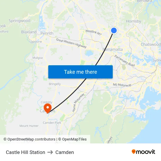 Castle Hill Station to Camden map