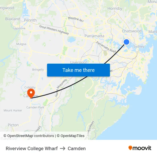 Riverview College Wharf to Camden map