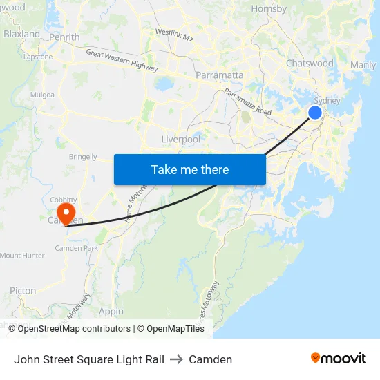 John Street Square Light Rail to Camden map