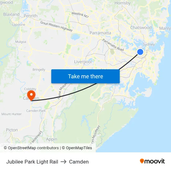 Jubilee Park Light Rail to Camden map