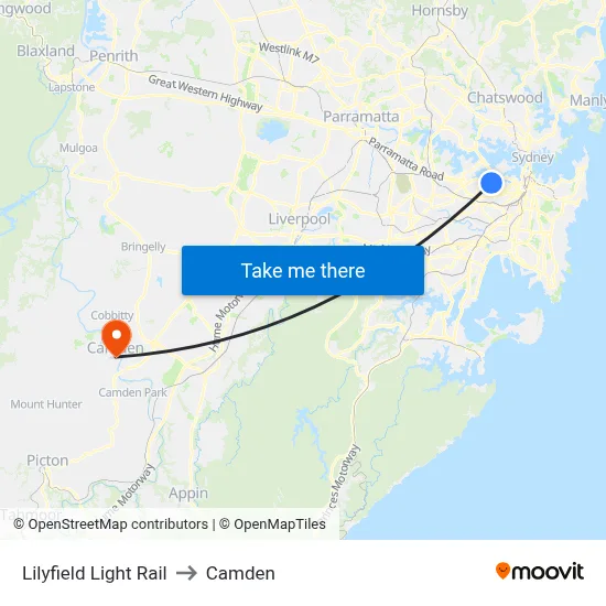 Lilyfield Light Rail to Camden map