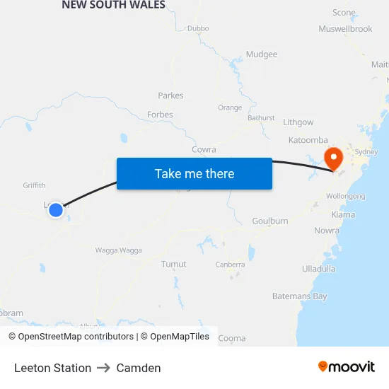 Leeton Station to Camden map