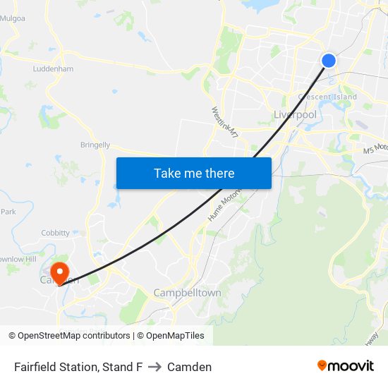 Fairfield Station, Stand F to Camden map