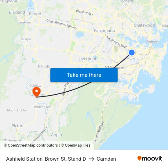 Ashfield Station, Brown St, Stand D to Camden map