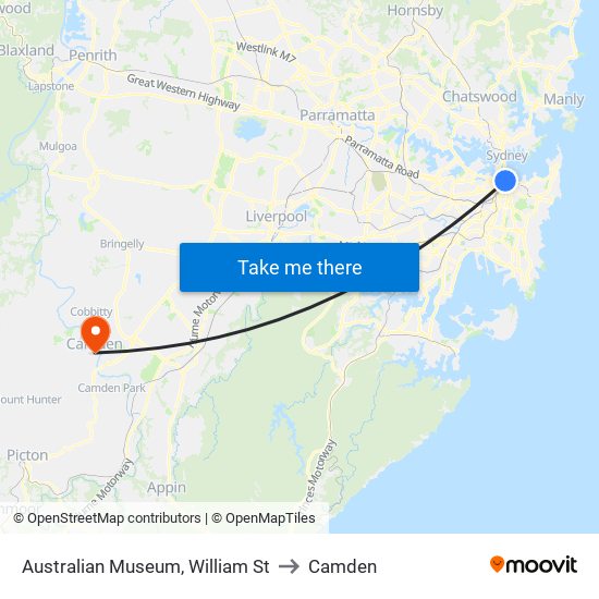 Australian Museum, William St to Camden map