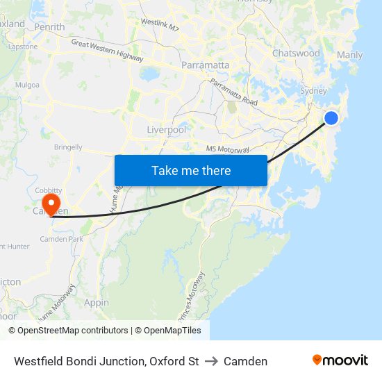 Westfield Bondi Junction, Oxford St to Camden map