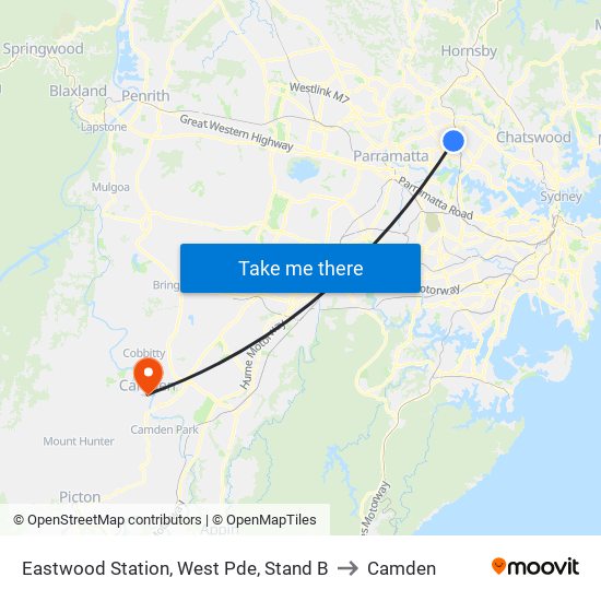 Eastwood Station, West Pde, Stand B to Camden map