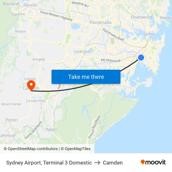 Sydney Airport, Terminal 3 Domestic to Camden map