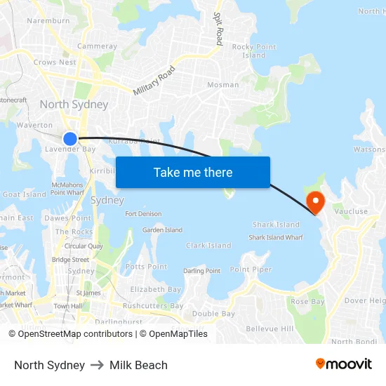 North Sydney to Milk Beach map