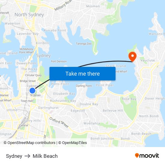 Sydney to Milk Beach map