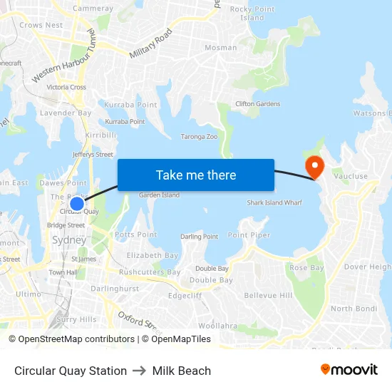 Circular Quay Station to Milk Beach map