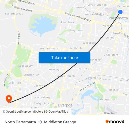 North Parramatta to Middleton Grange map