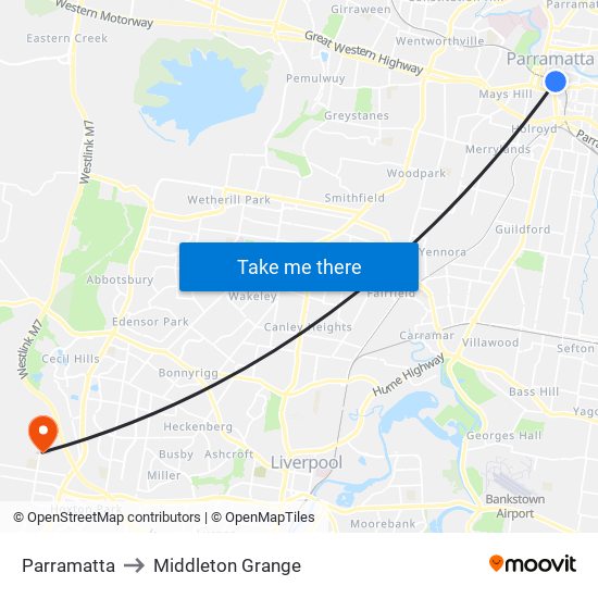 Parramatta to Middleton Grange map