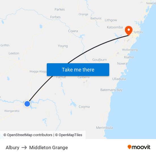 Albury to Middleton Grange map