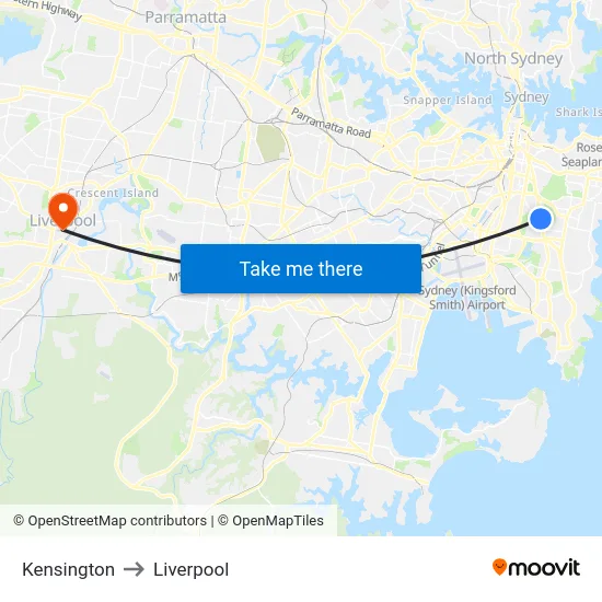 Kensington to Liverpool map