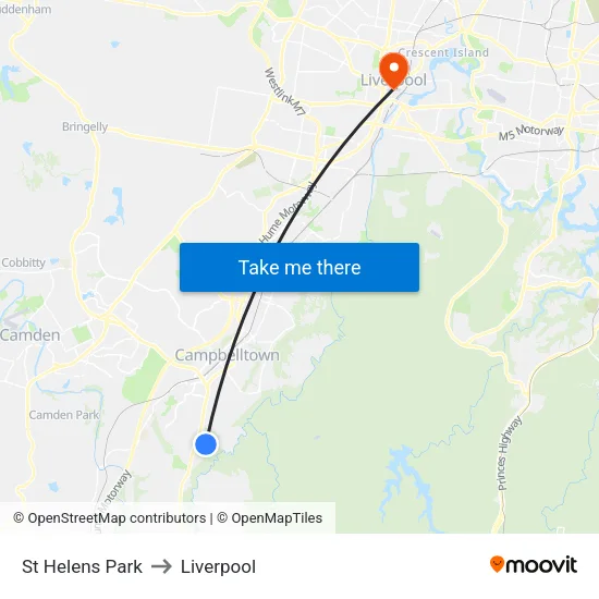 St Helens Park to Liverpool map