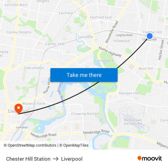 Chester Hill Station to Liverpool map