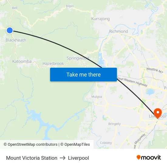 Mount Victoria Station to Liverpool map