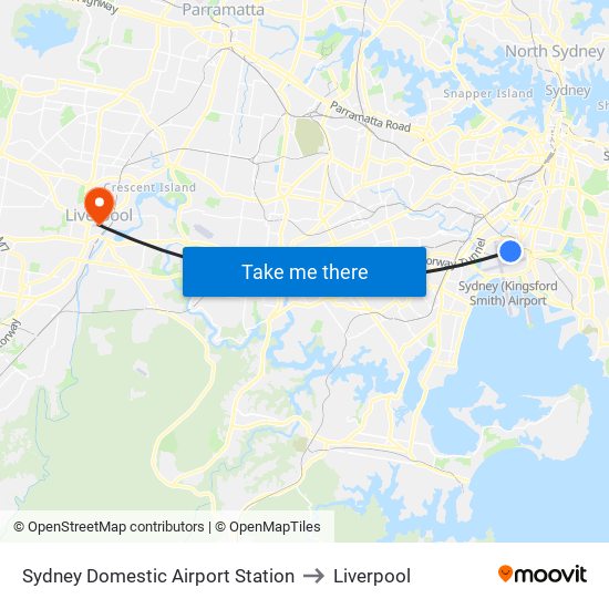 Sydney Domestic Airport Station to Liverpool map