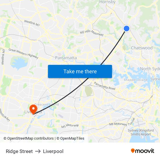 Ridge Street to Liverpool map