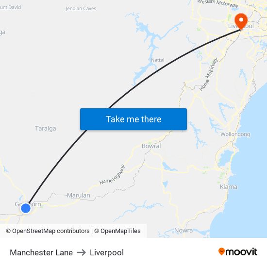 Manchester Lane to Liverpool map