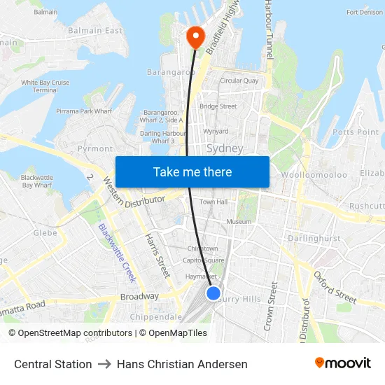 Central Station to Hans Christian Andersen map