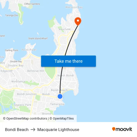 Bondi Beach to Macquarie Lighthouse map