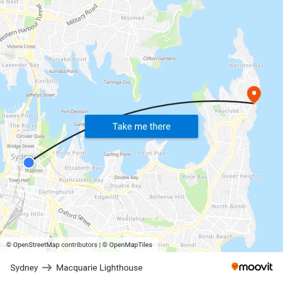 Sydney to Macquarie Lighthouse map