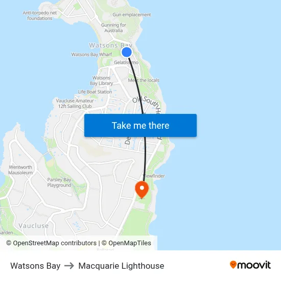 Watsons Bay to Macquarie Lighthouse map