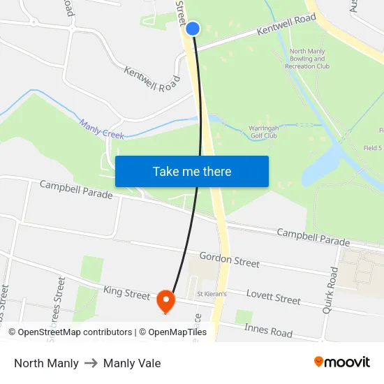 North Manly to Manly Vale map