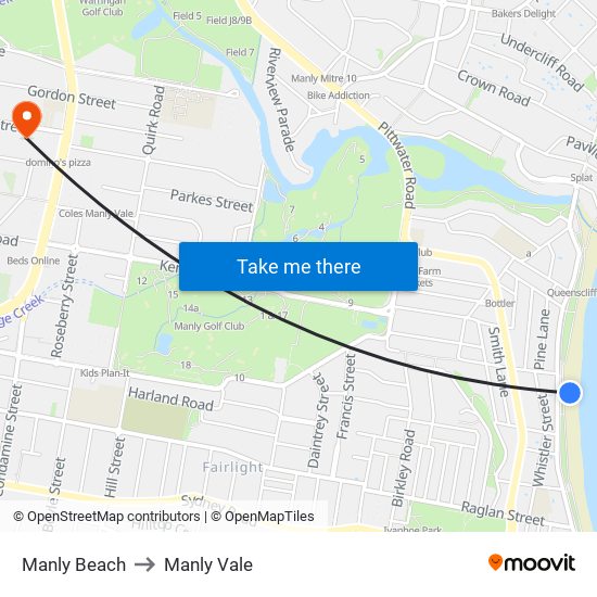 Manly Beach to Manly Vale map