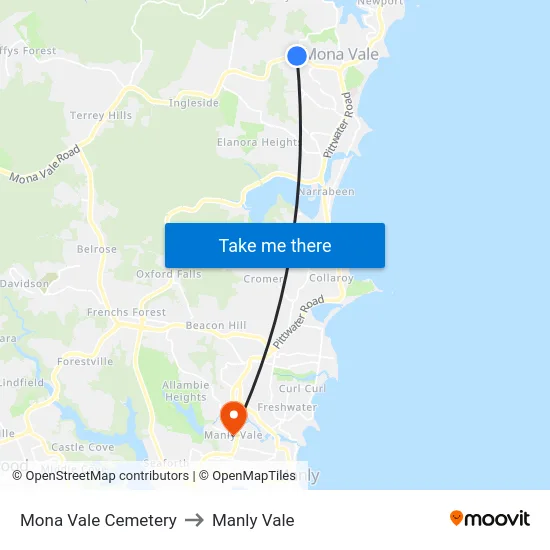 Mona Vale Cemetery to Manly Vale map