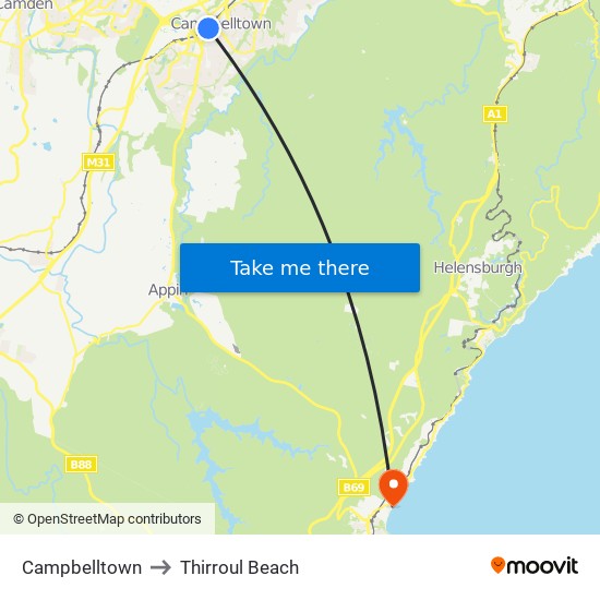Map Of Campbelltown Nsw Campbelltown, Sydney To Thirroul Beach, Thirroul With Public Transportation