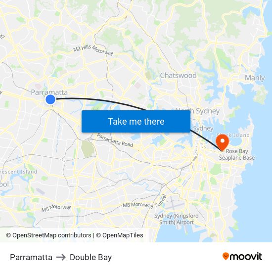 Parramatta to Double Bay map