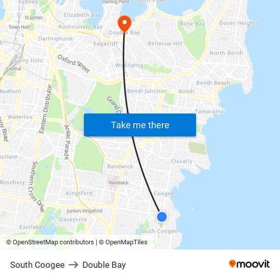 South Coogee to Double Bay map