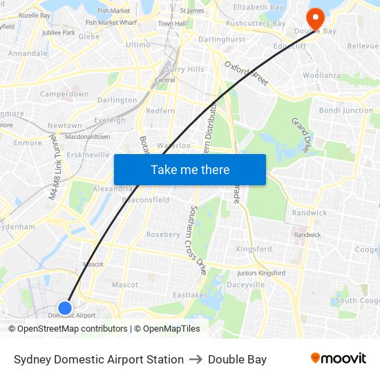 Sydney Domestic Airport Station to Double Bay map