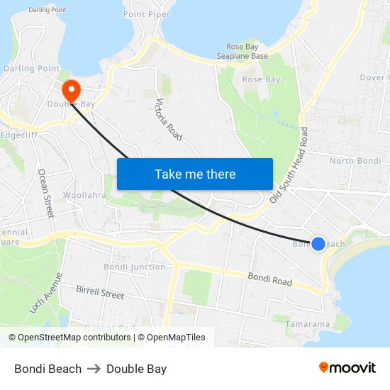 Bondi Beach to Double Bay map